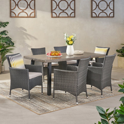 Pointe Outdoor 7 Piece Aluminum Dining Set with Wicker Chairs by Christopher Knight Home