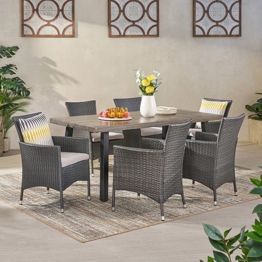 Pointe Outdoor 7 Piece Aluminum Dining Set with Wicker Chairs by Christopher Knight Home