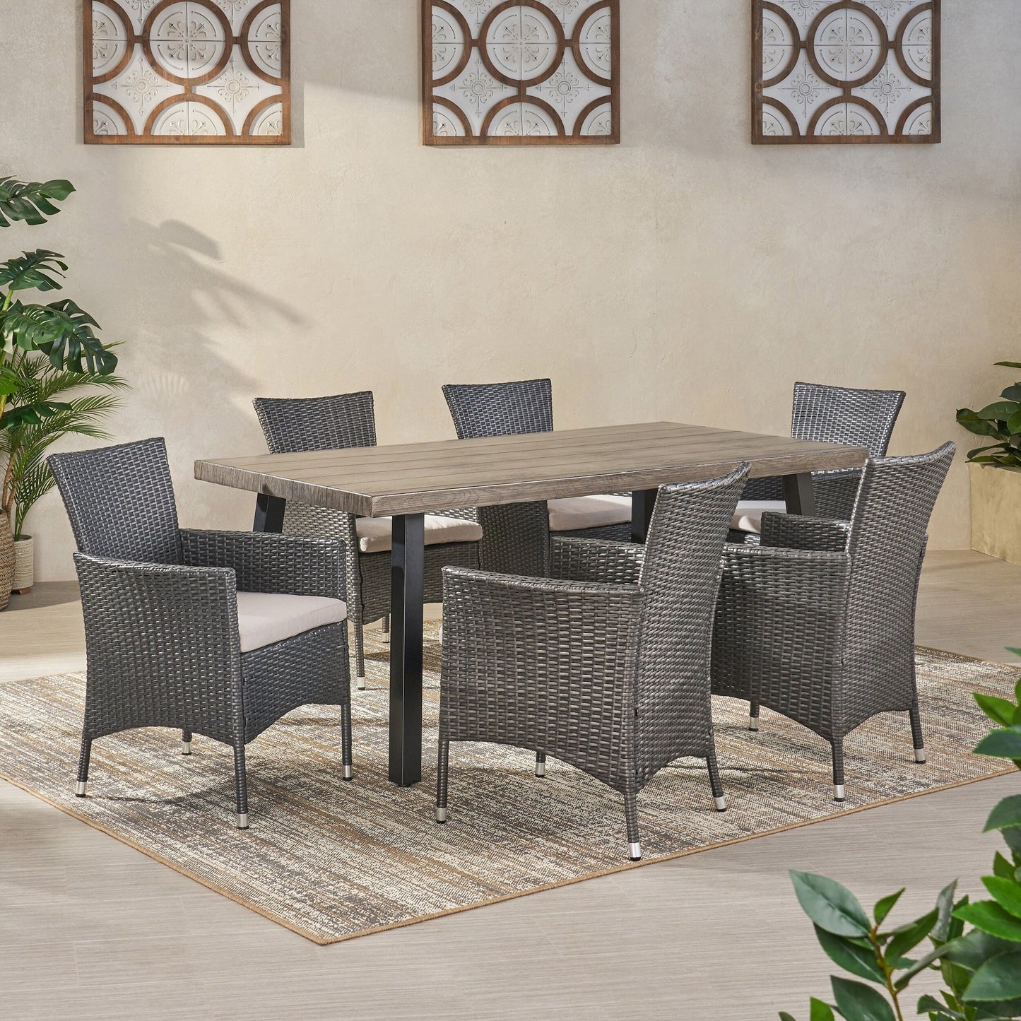 Pointe Outdoor 7 Piece Aluminum Dining Set with Wicker Chairs by Christopher Knight Home