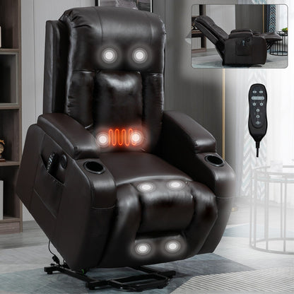 Power Lift Recliner Chair with 8-Point Massage, Lumbar Heating, USB Charging, Cup Holders, and Heavy Duty Mechanism