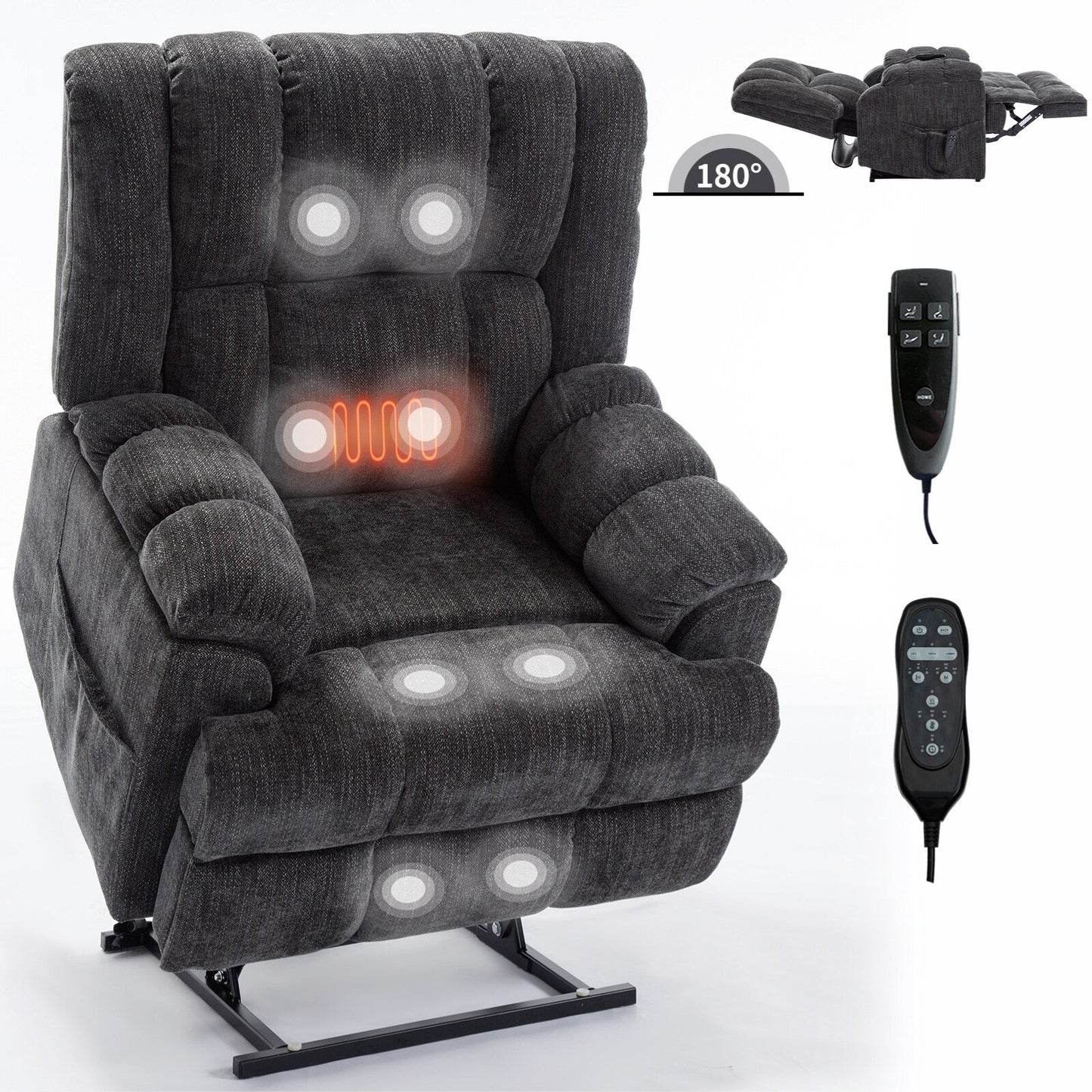 Power Lift Recliner Chair with Dual Motor, Massage & Heat (Chenille)