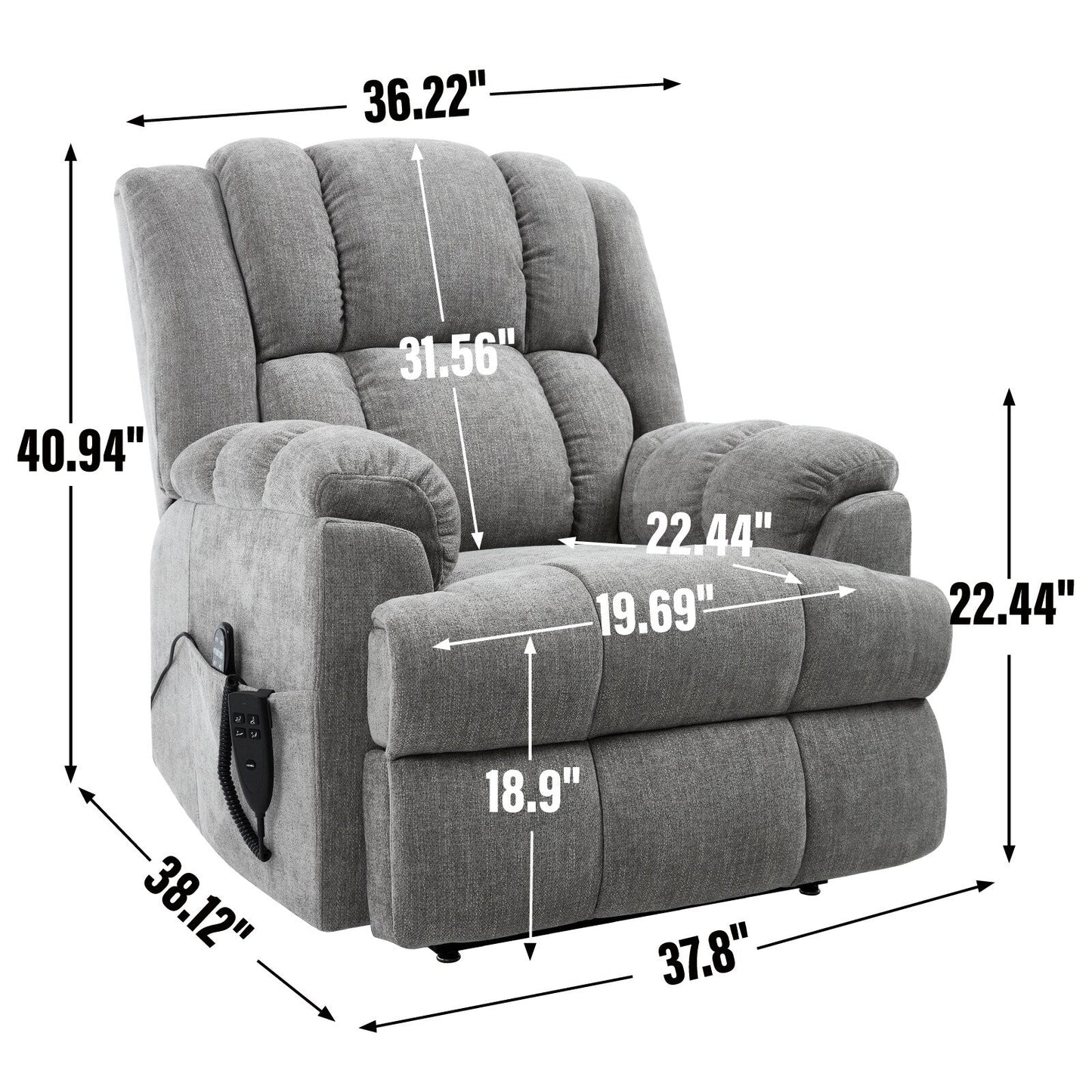 Power Lift Recliner Chair with Dual Motor, Massage & Heat (Chenille)