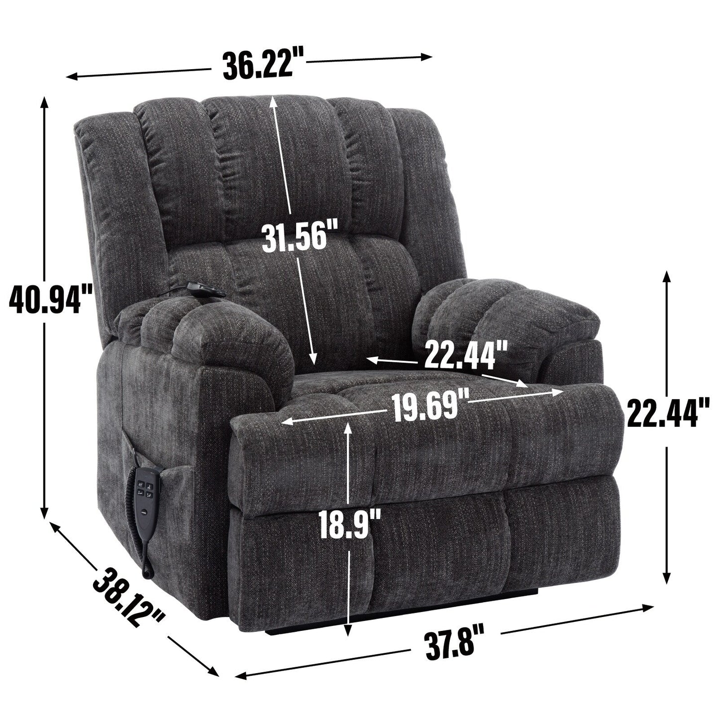 Power Lift Recliner Chair with Dual Motor, Massage & Heat (Chenille)
