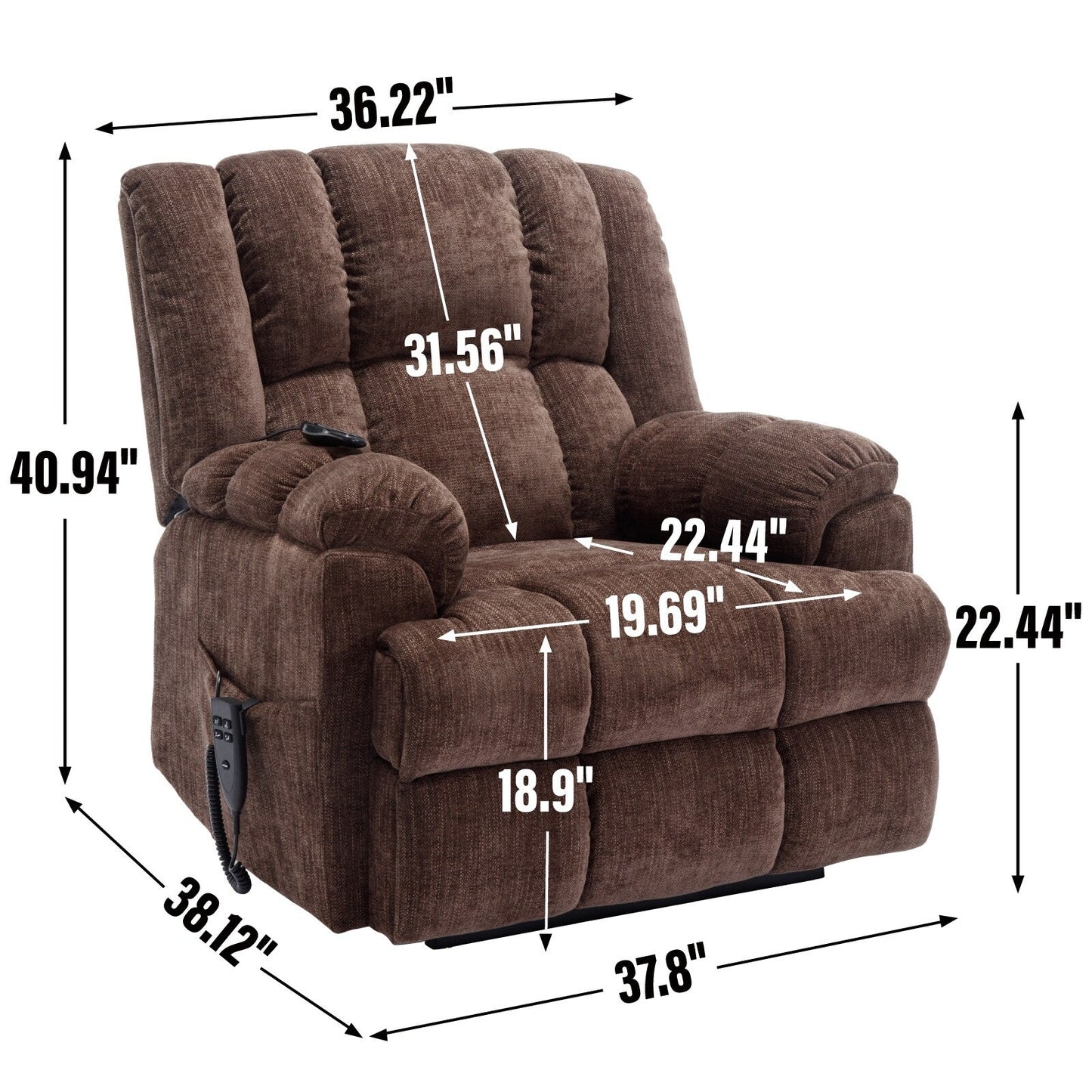Power Lift Recliner Chair with Dual Motor, Massage & Heat (Chenille)
