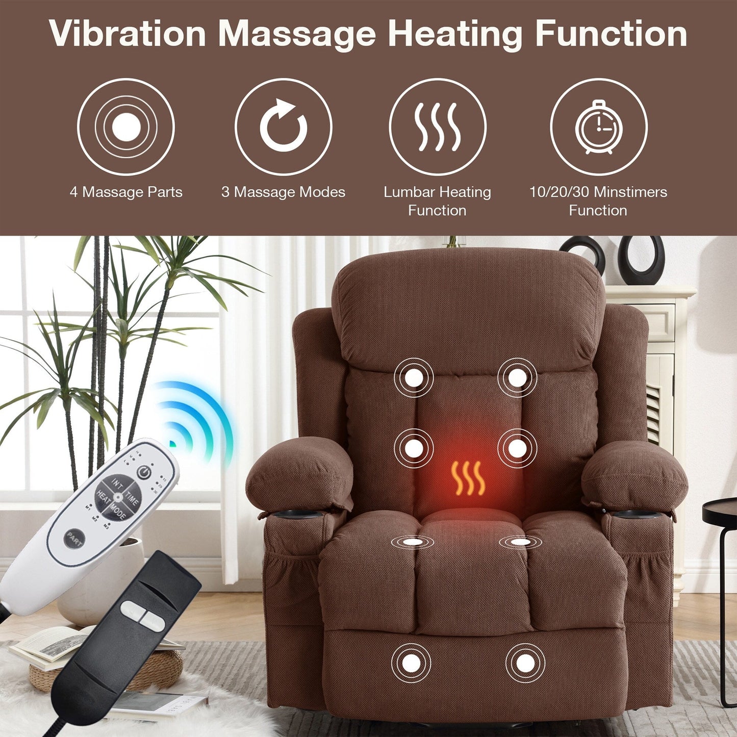 Power Lift Recliner Chair with Massage, Heat & USB—Electric Lift Sofa