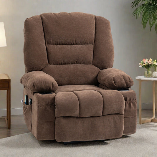 Power Lift Recliner Chair with Massage, Lumbar Heat, Cup Holders, and Adjustable 135° Recline