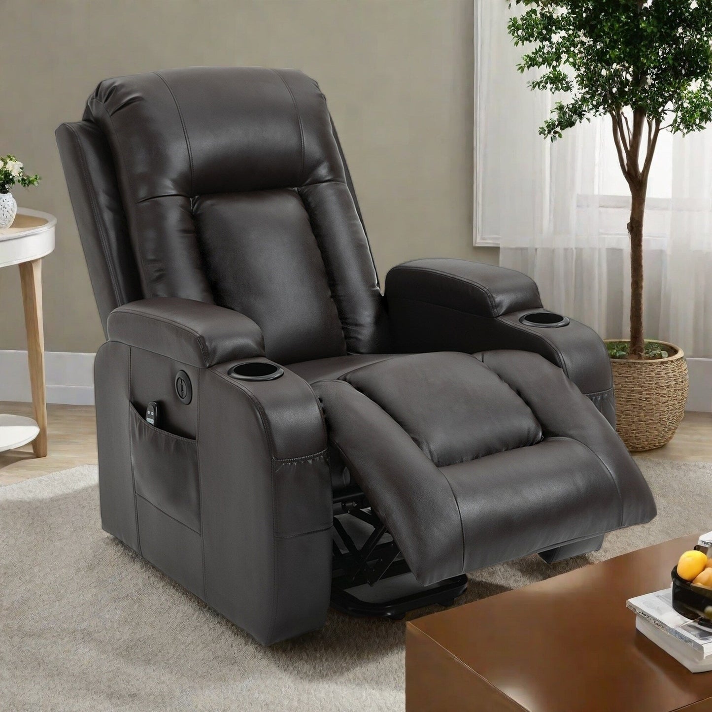 Power Lift Recliner Chair with Massage, Lumbar Heat, USB Charging Port, and Cup Holders