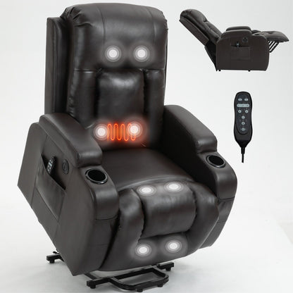 Power Lift Recliner Chair with Massage, Lumbar Heat, USB & Cup Holders