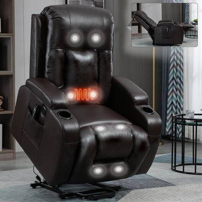 Power Lift Recliner Chair with Massage, Lumbar Heat, USB & Cup Holders