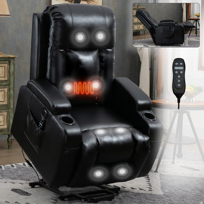 Power Lift Recliner Chair with Massage, Lumbar Heat, USB & Cup Holders