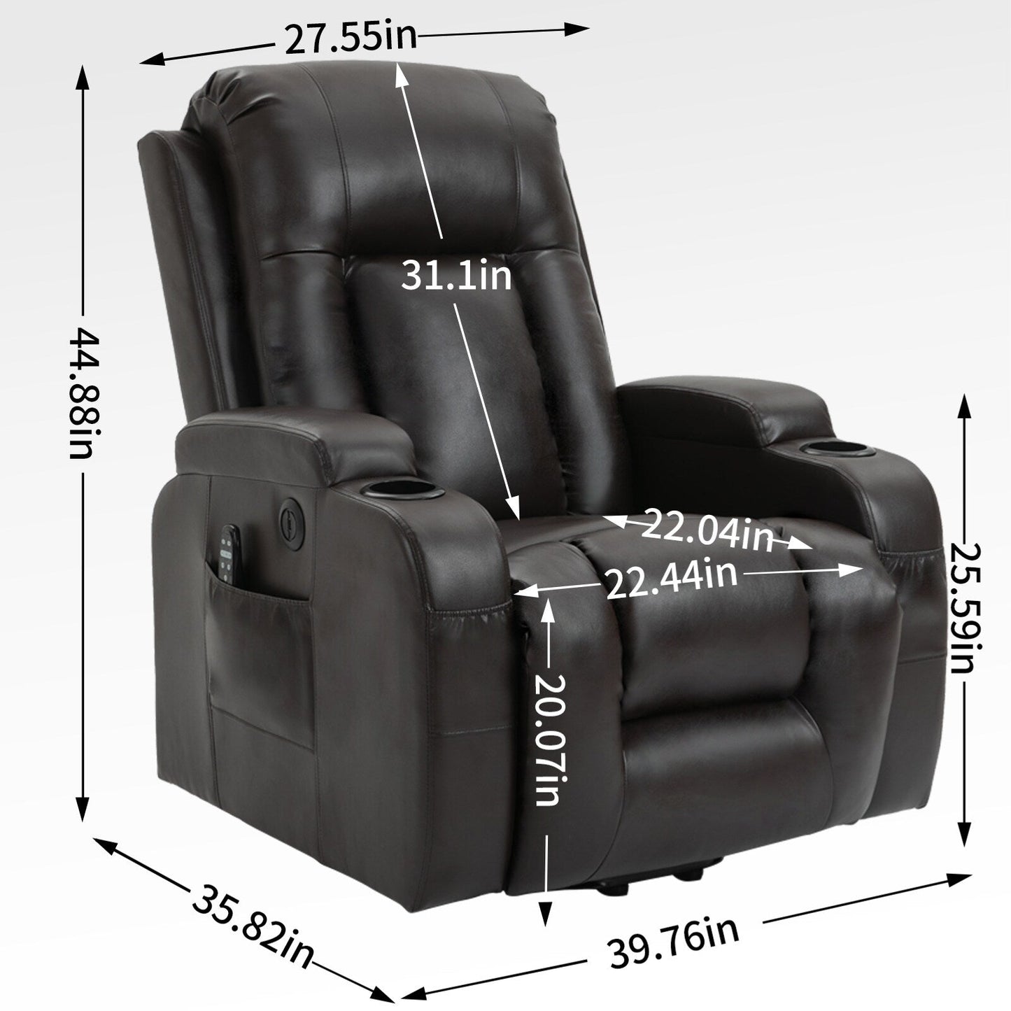 Power Lift Recliner Chair with Massage, Lumbar Heat, USB & Cup Holders