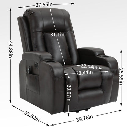Power Lift Recliner Chair with Massage, Lumbar Heat, USB & Cup Holders
