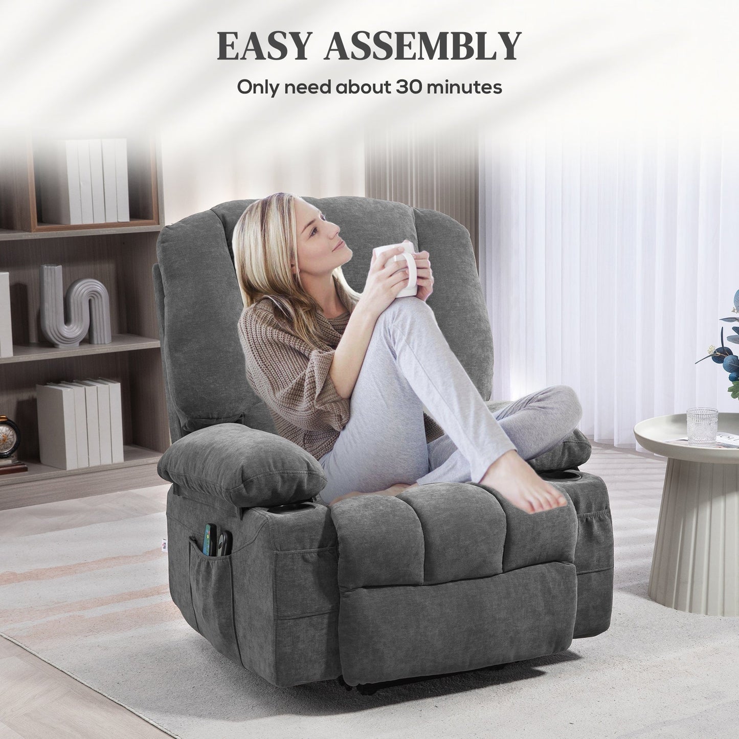 Power Lift Recliner Chair with Vibration Massage, Heating, Remote Control, Quick Assembly, and Side Pockets