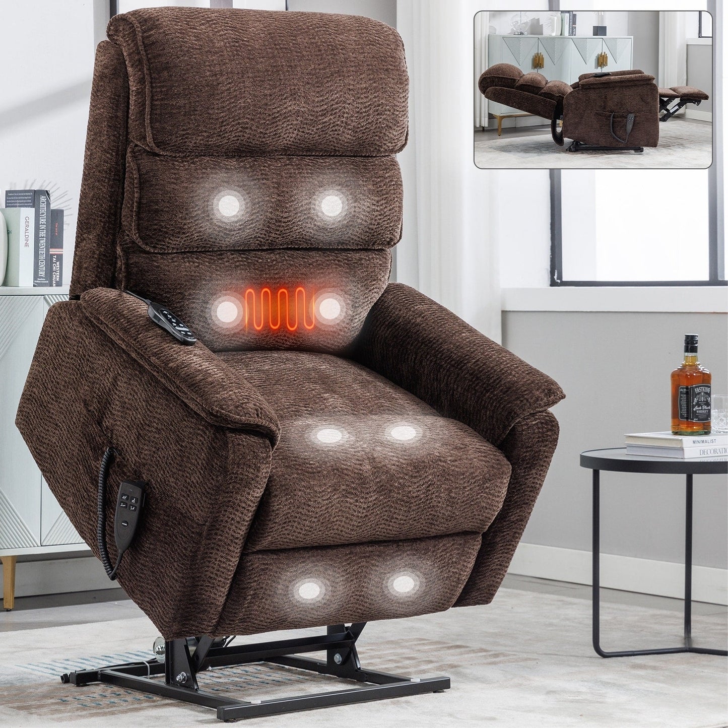 Power Lift Recliner Chair,Dual Infinite Position, Heat Massage, Remote