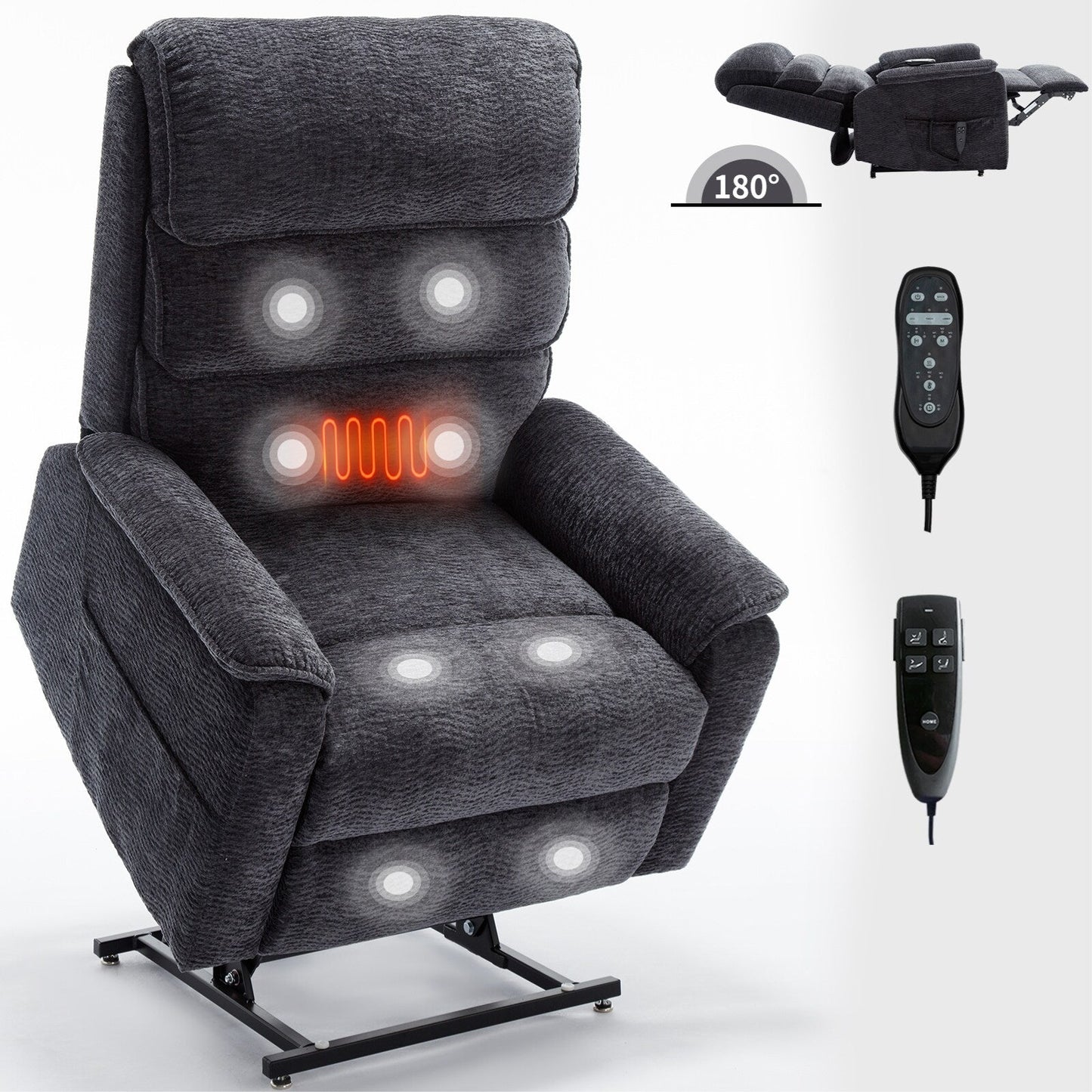 Power Lift Recliner Chair,Dual Infinite Position, Heat Massage, Remote