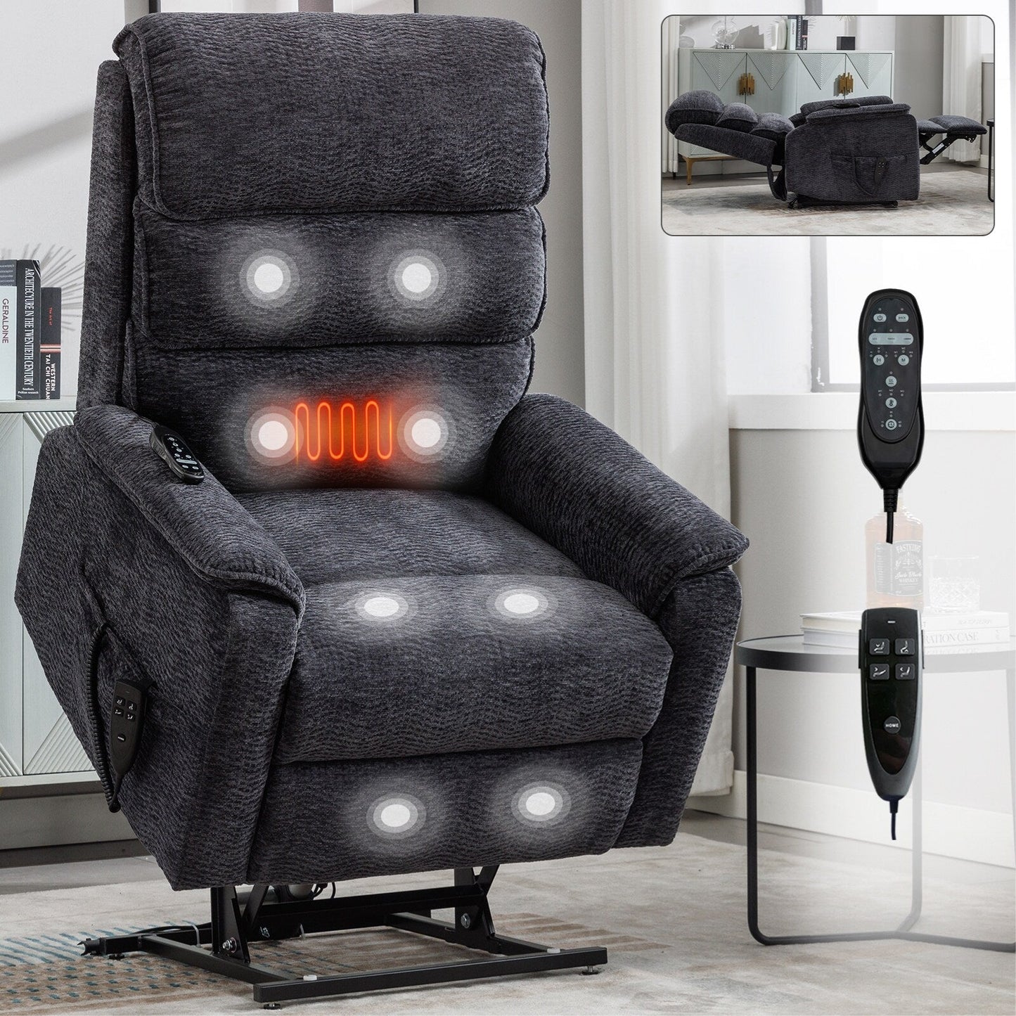 Power Lift Recliner Chair,Dual Infinite Position, Heat Massage, Remote