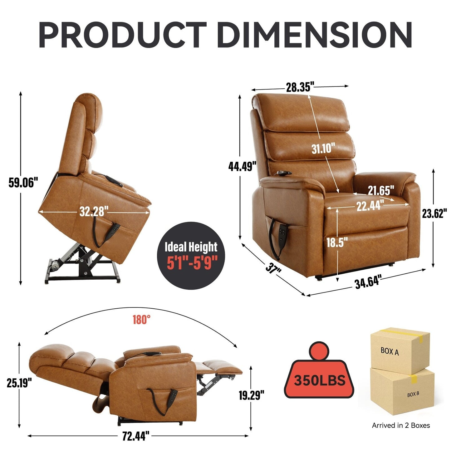 Power Lift Recliner Chair,Dual Infinite Position, Heat Massage, Remote