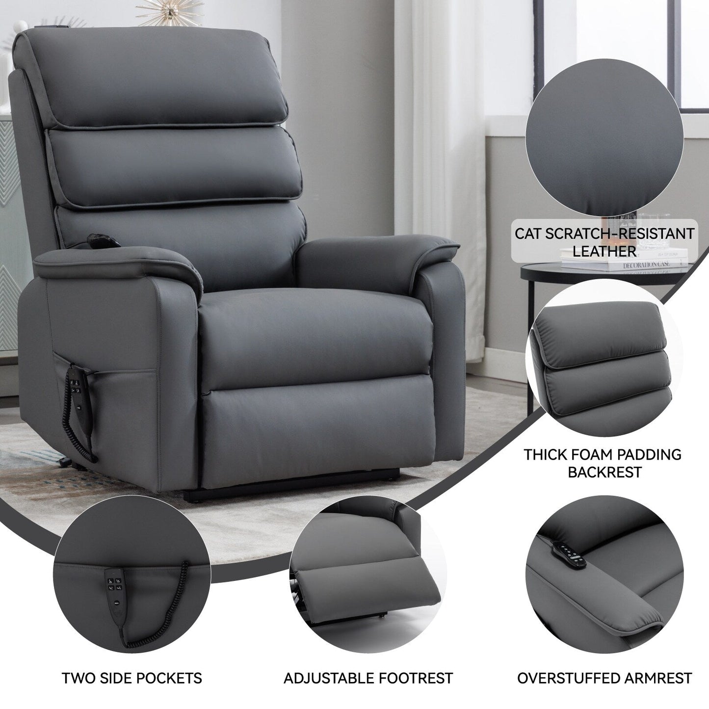 Power Lift Recliner Chair,Dual Infinite Position, Heat Massage, Remote