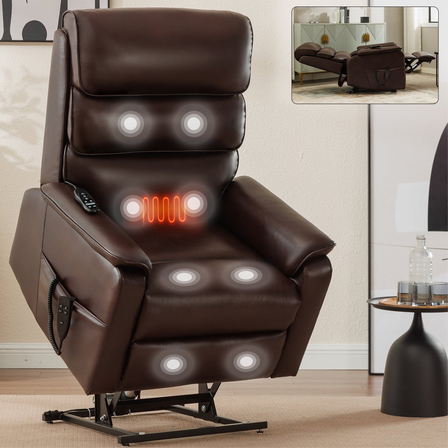 Power Lift Recliner Chair,Dual Infinite Position, Heat Massage, Remote