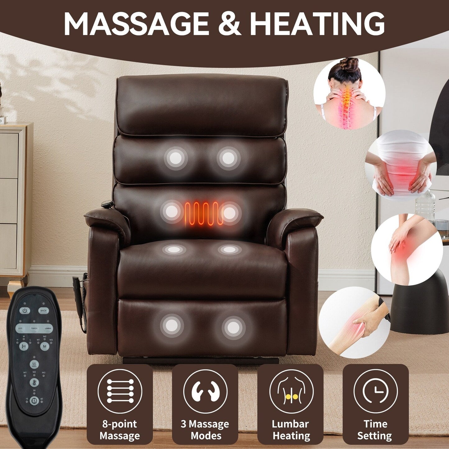 Power Lift Recliner Chair,Dual Infinite Position, Heat Massage, Remote