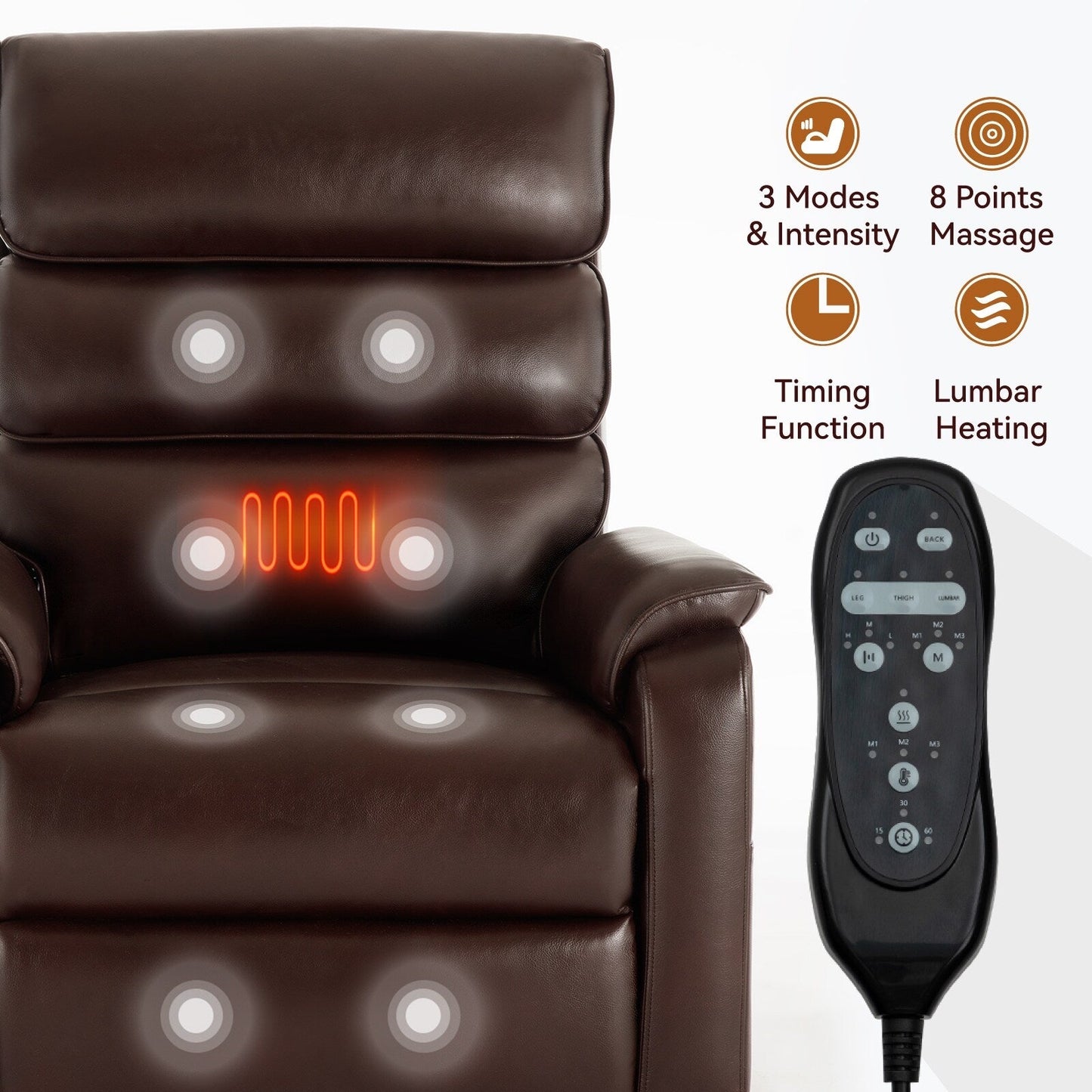Power Lift Recliner Chair,Dual Infinite Position, Heat Massage, Remote