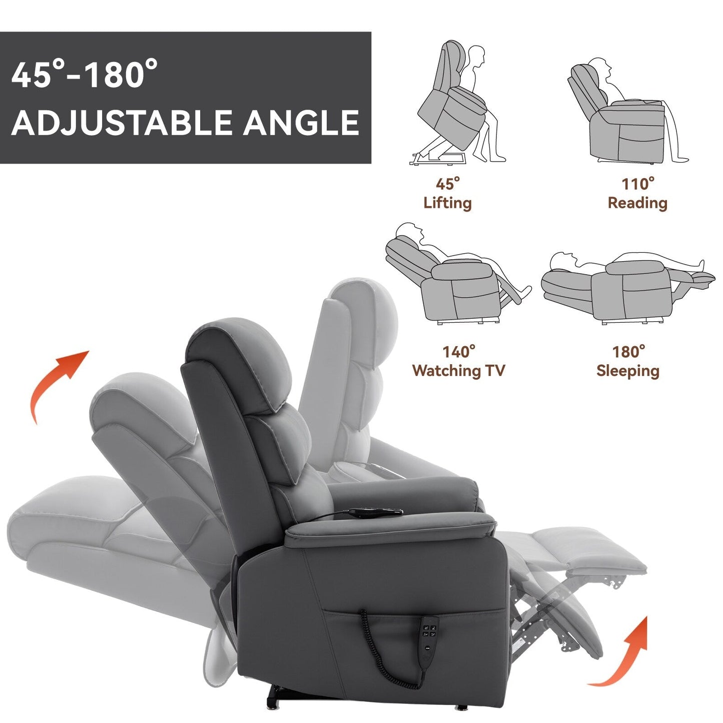 Power Lift Recliner Chair,Dual Infinite Position, Heat Massage, Remote