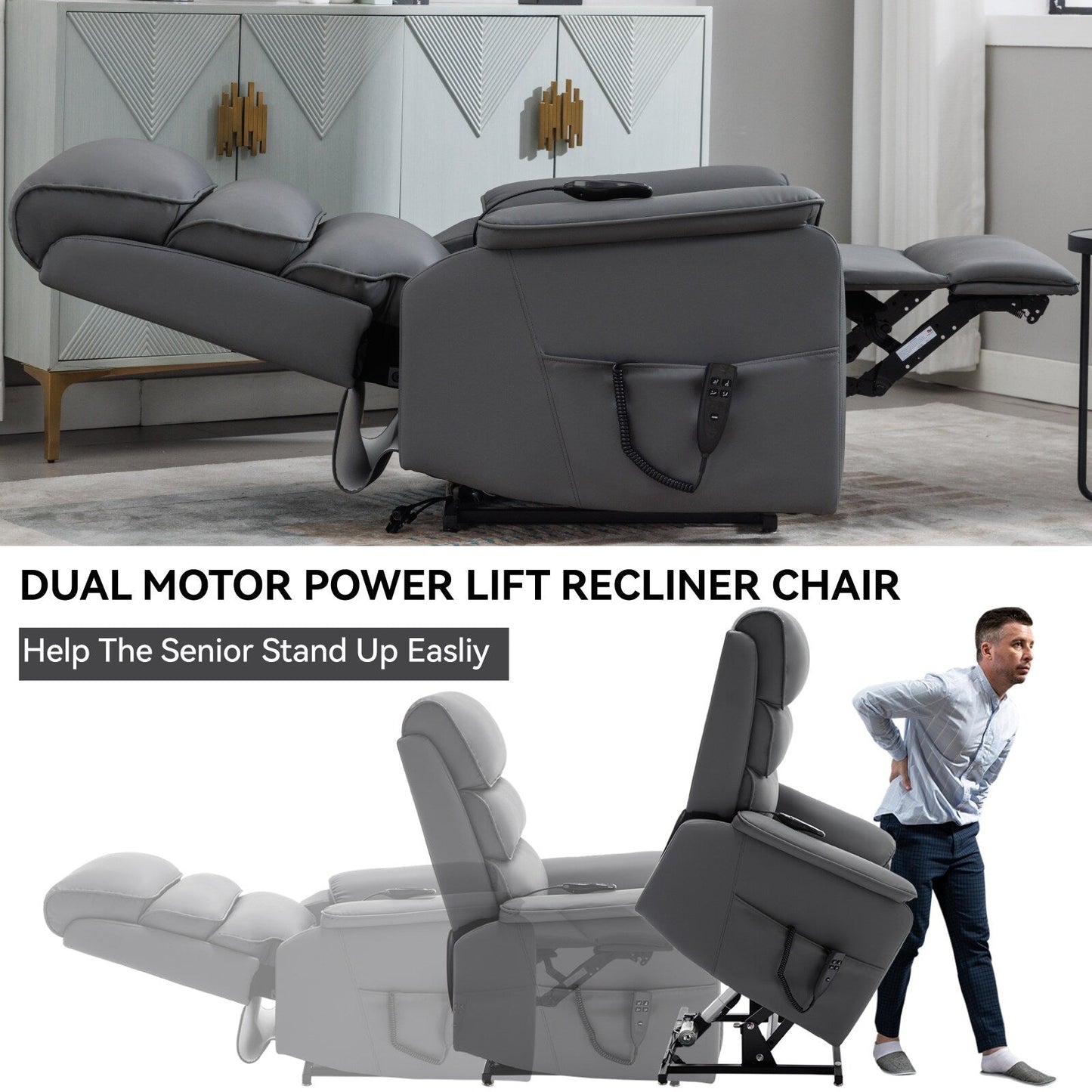 Power Lift Recliner Chair,Dual Infinite Position, Heat Massage, Remote