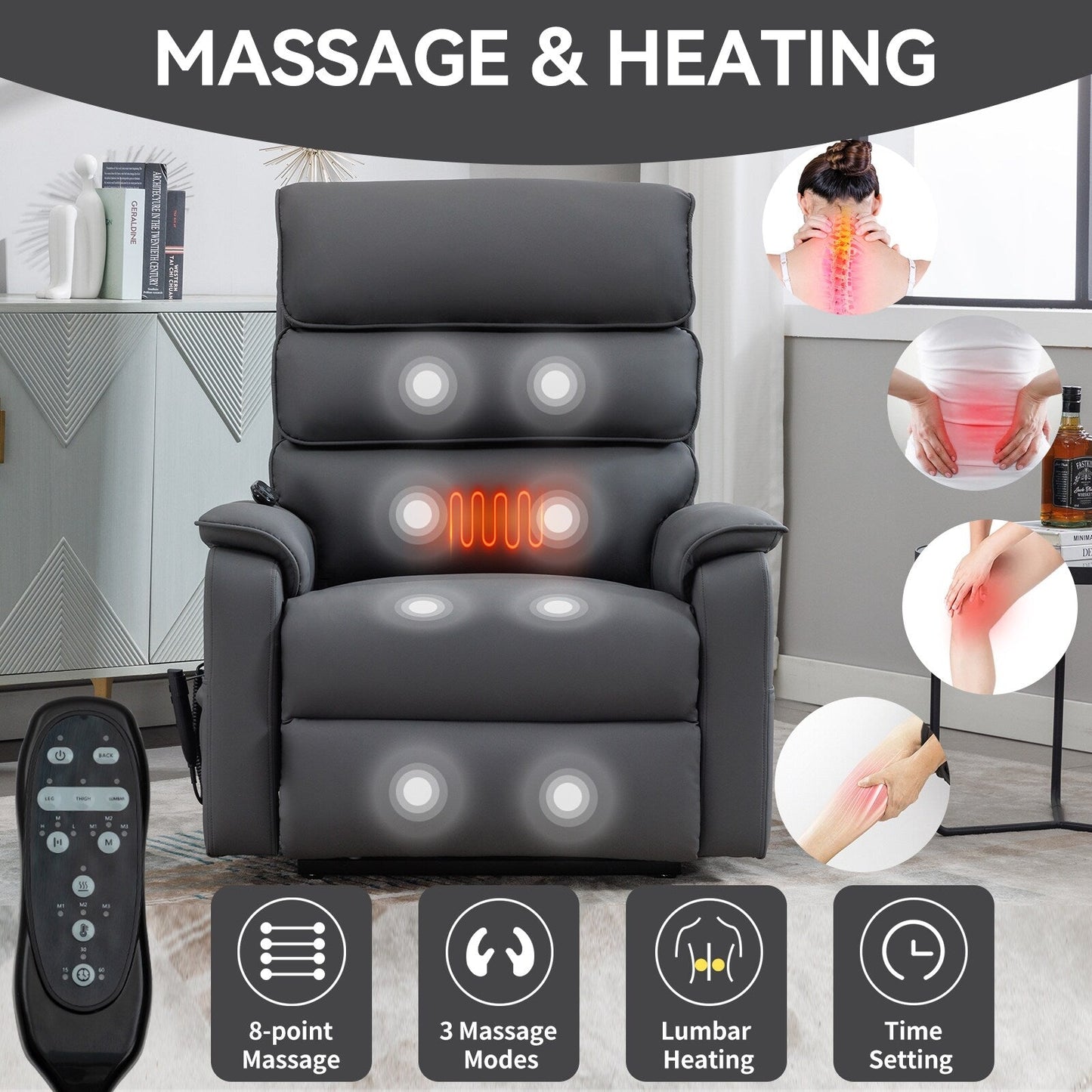Power Lift Recliner Chair,Dual Infinite Position, Heat Massage, Remote