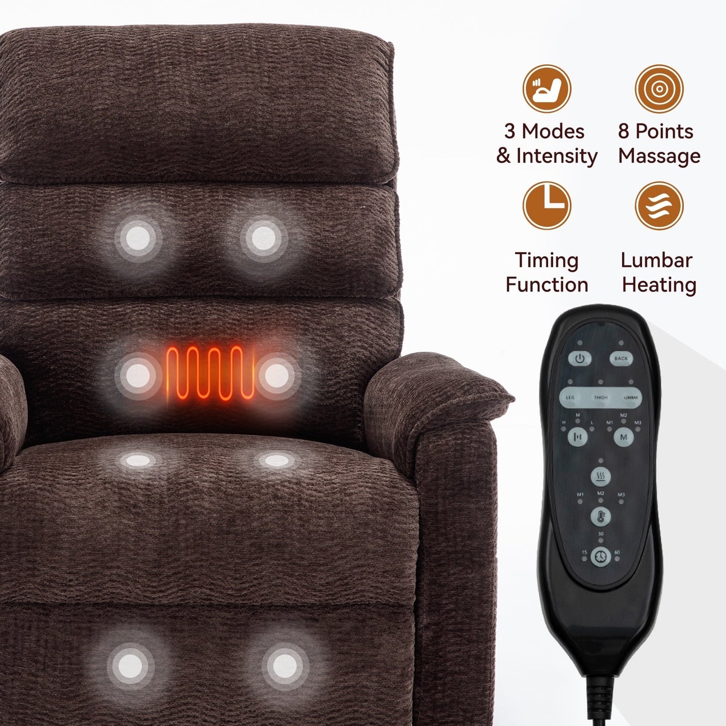 Power Lift Recliner Chair,Dual Infinite Position, Heat Massage, Remote