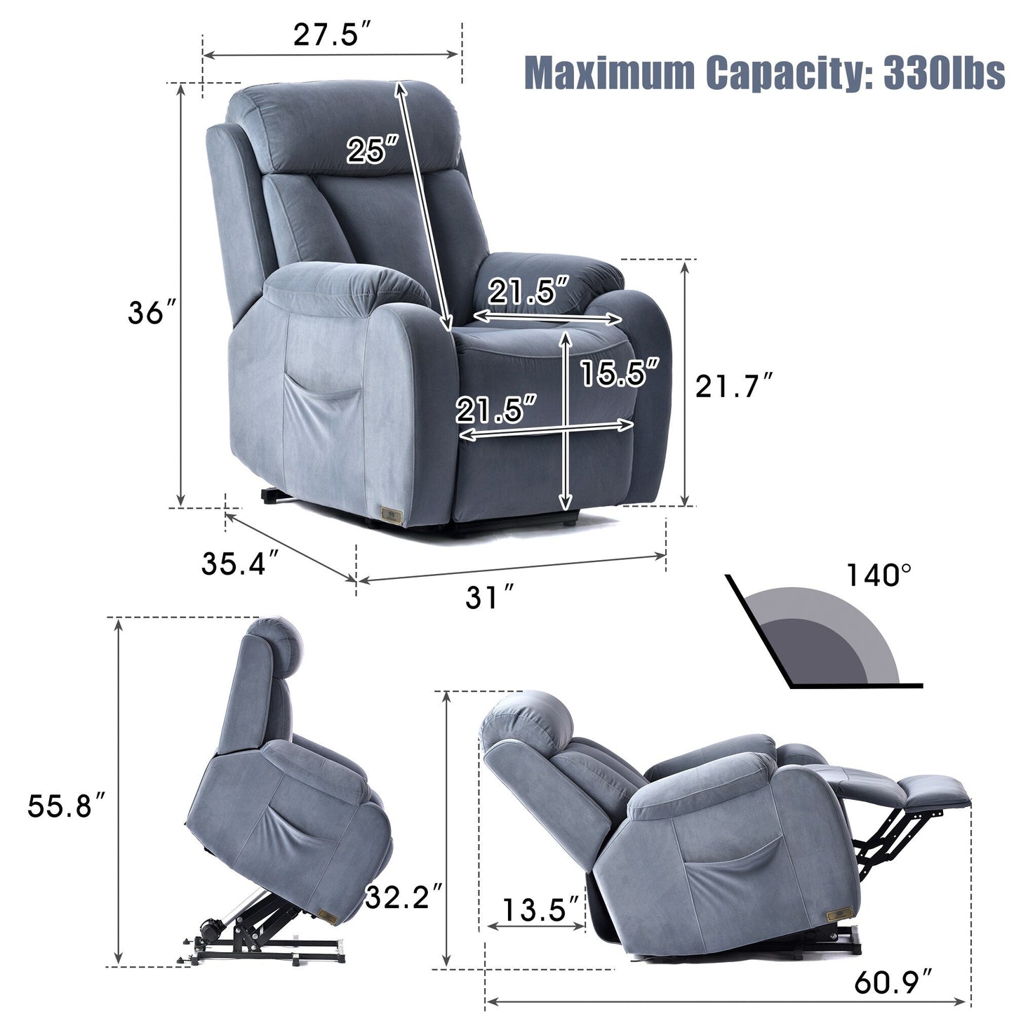 Power Lift Recliner for Elderly with Remote & Side Pocket