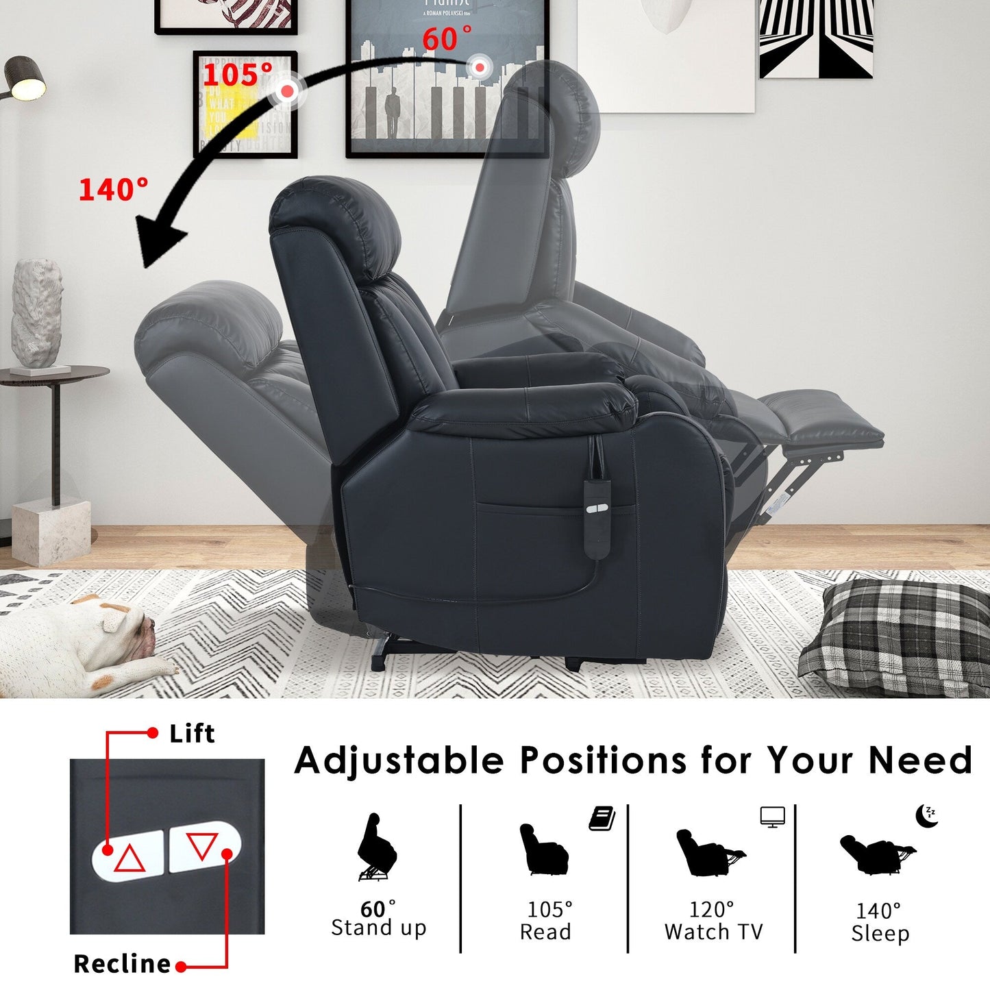 Power Lift Recliner for Elderly with Remote & Side Pocket