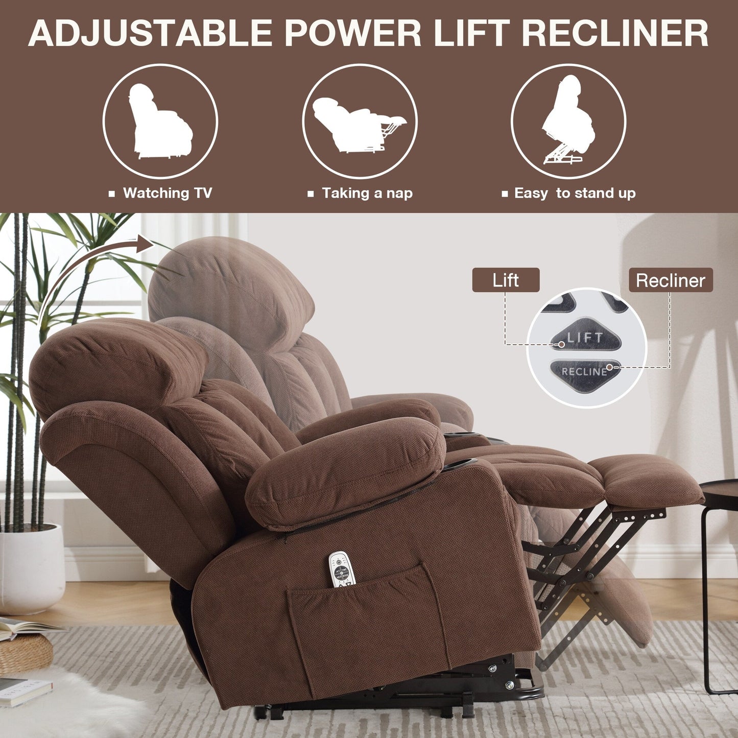 Power Lift Recliner with Heating, Vibration Massage, USB Charging, Remote Control & Storage Pockets for Seniors