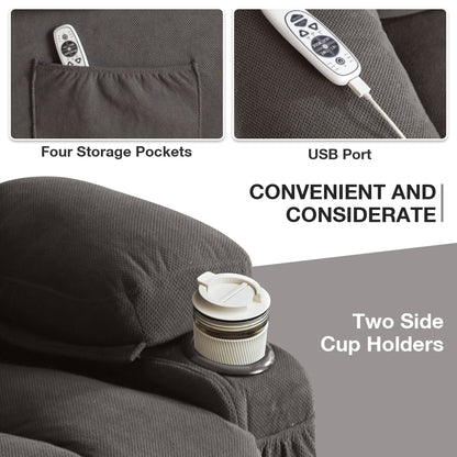 Power Lift Recliner with Heating, Vibration Massage, USB Charging, Remote Control & Storage Pockets for Seniors