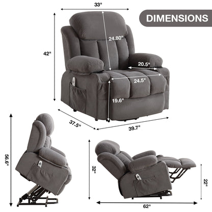 Power Lift Recliner with Heating, Vibration Massage, USB Charging, Remote Control & Storage Pockets for Seniors