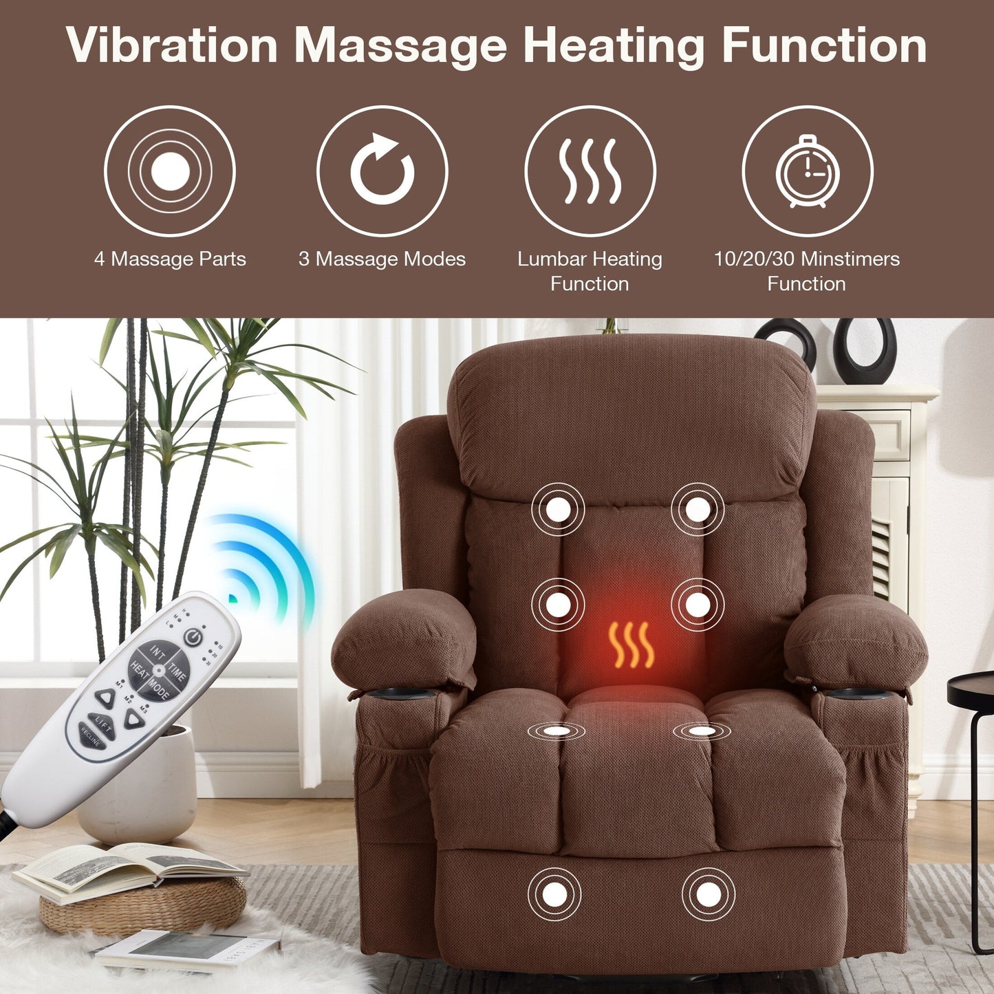 Power Lift Recliner with Heating, Vibration Massage, USB Charging, Remote Control & Storage Pockets for Seniors