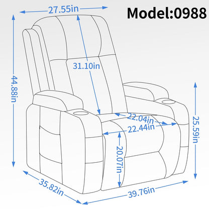 Power Lift Recliner with Massage & Lumbar Heat, USB Charging, Dual Cup Holders, and Spacious Side Storage