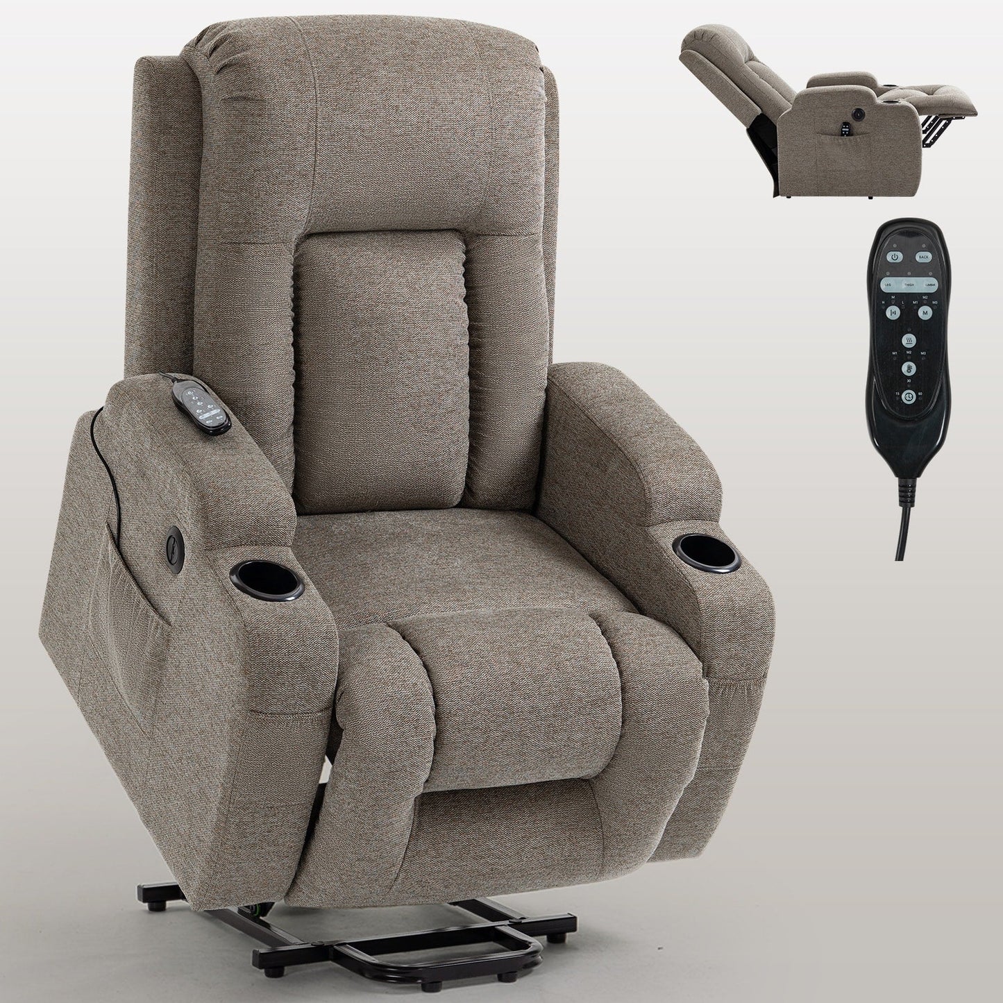 Power Lift Recliner with Massage & Lumbar Heat, USB Charging, Dual Cup Holders, and Spacious Side Storage