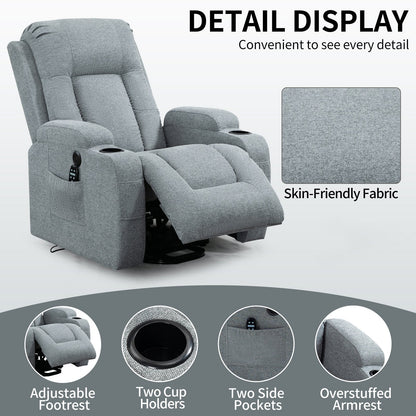 Power Lift Recliner with Massage & Lumbar Heat, USB Charging, Dual Cup Holders, and Spacious Side Storage