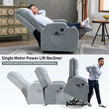 Power Lift Recliner with Massage & Lumbar Heat, USB Charging, Dual Cup Holders, and Spacious Side Storage