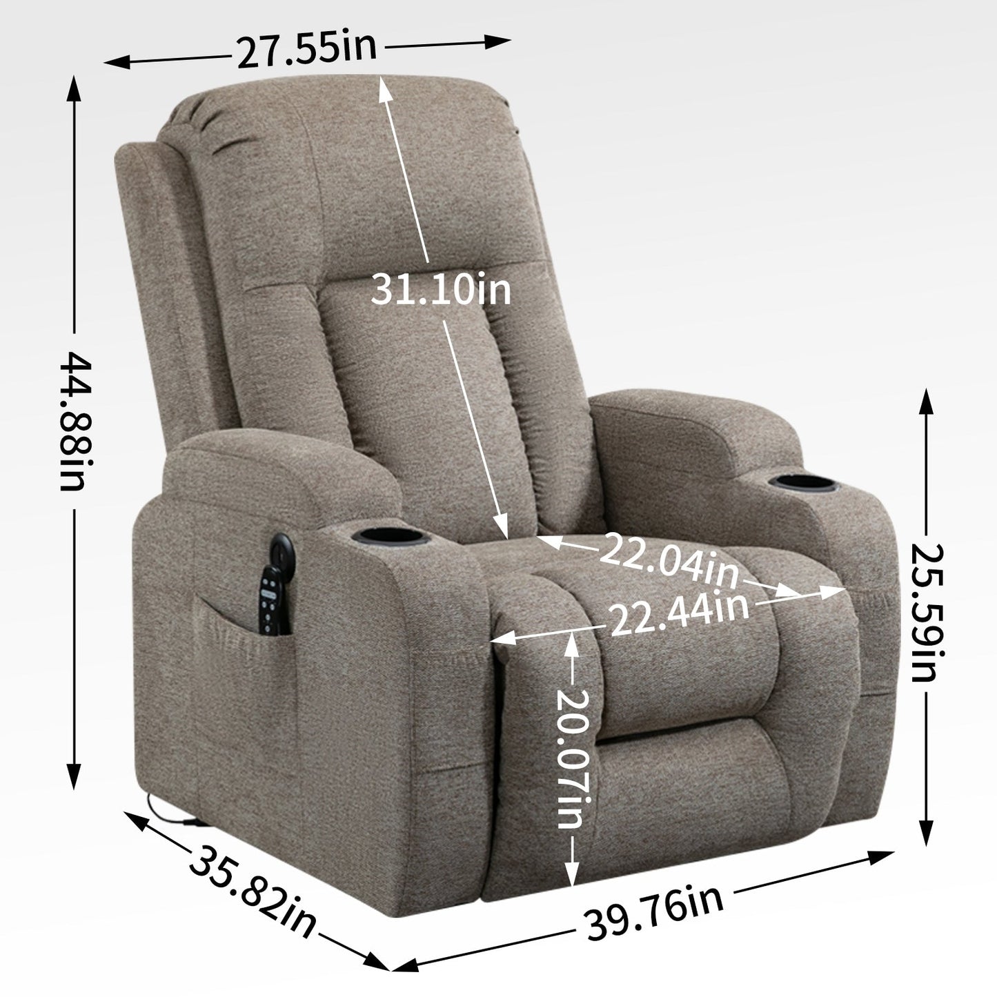 Power Lift Recliner with Massage & Lumbar Heat, USB Charging, Dual Cup Holders, and Spacious Side Storage