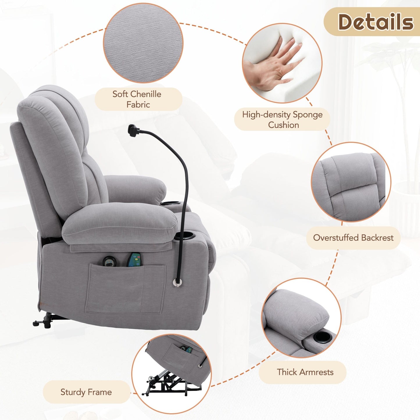Power Lift Recliner with Massage, Heat & Phone Holder