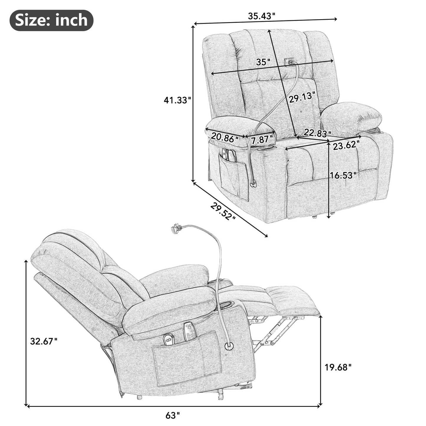 Power Lift Recliner with Massage, Heat & Phone Holder