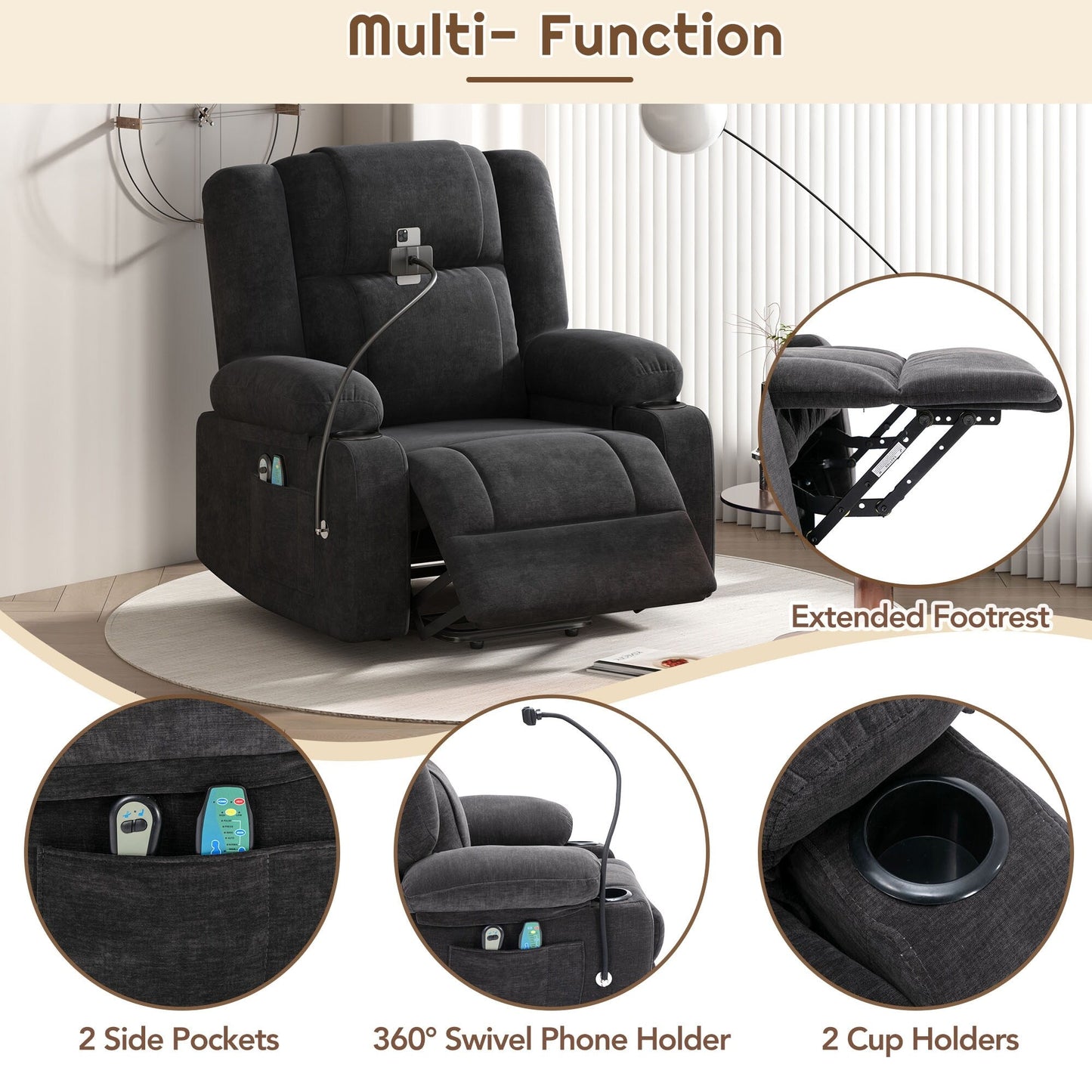 Power Lift Recliner with Massage, Heat & Phone Holder