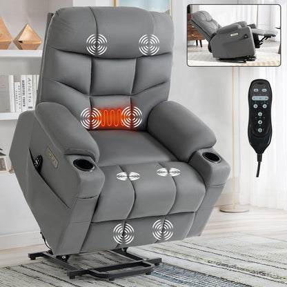 Power Lift Recliner with OKIN Motor, Massage, Heat, USB, and Cup Holders