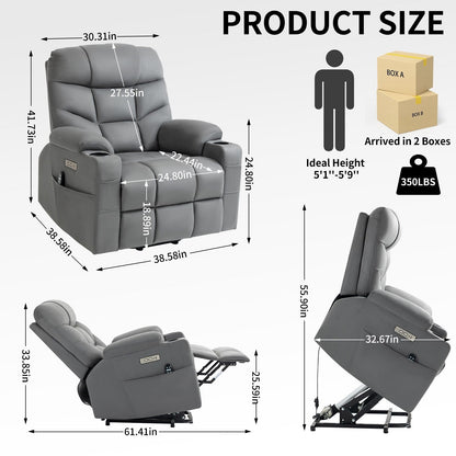 Power Lift Recliner with OKIN Motor, Massage, Heat, USB, and Cup Holders