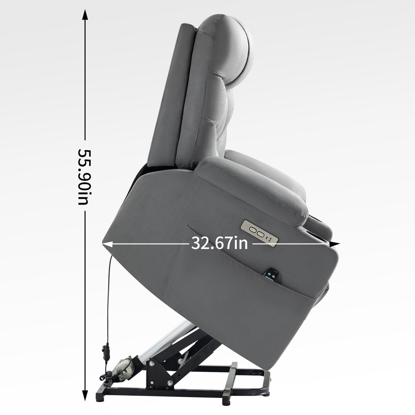 Power Lift Recliner with OKIN Motor, Massage, Heat, USB, and Cup Holders