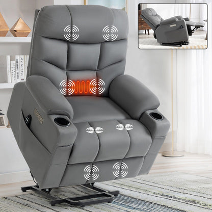 Power Lift Recliner with OKIN Motor, Massage, Heat, USB, and Cup Holders