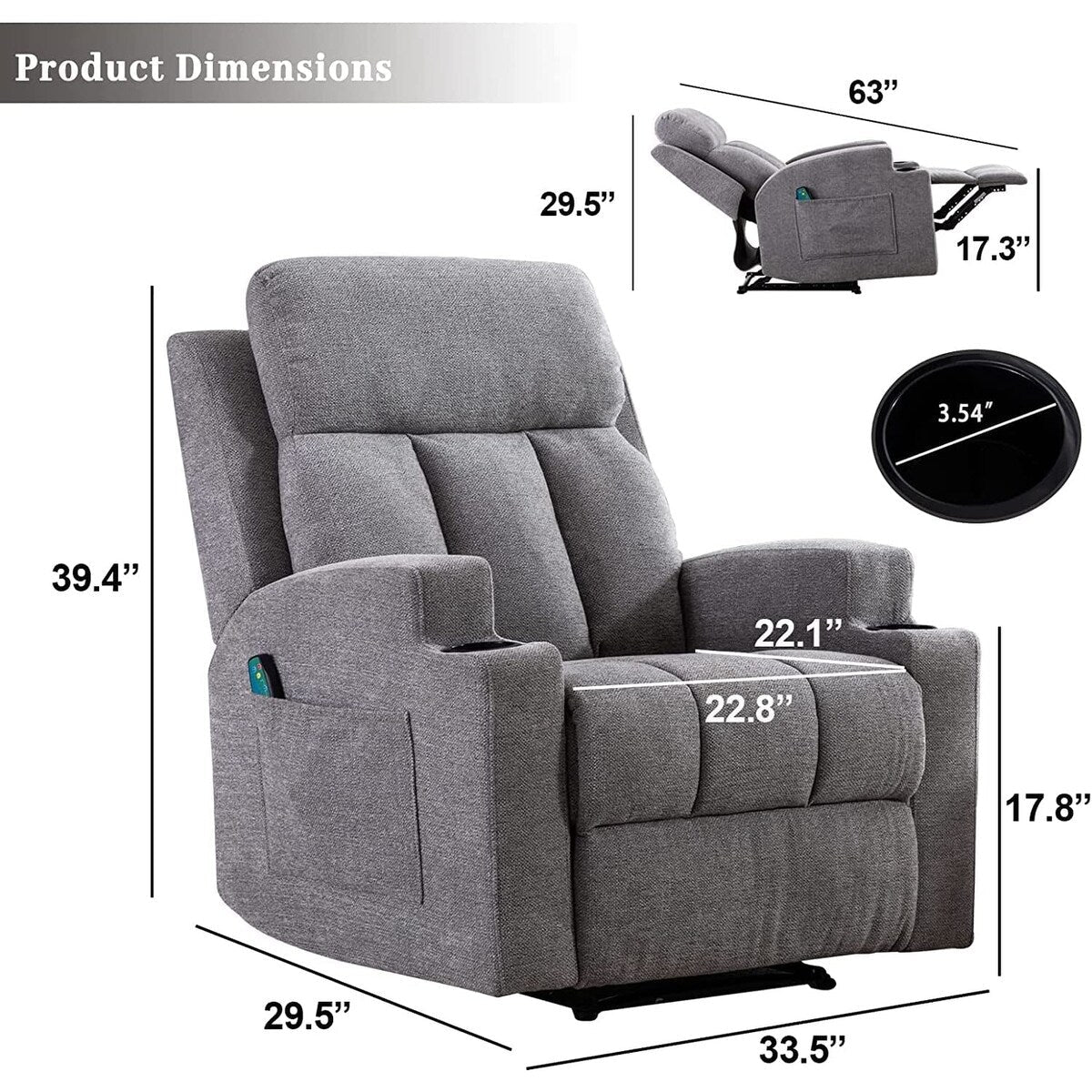 Massage Recliner and Manual Singles Sofa with Remote control
