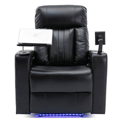Power Motion Recliner with Hidden Arm Storage, LED Light Strip, 2 Cup Holders, 360 Swivel Tray Table and Cell Phone Holder