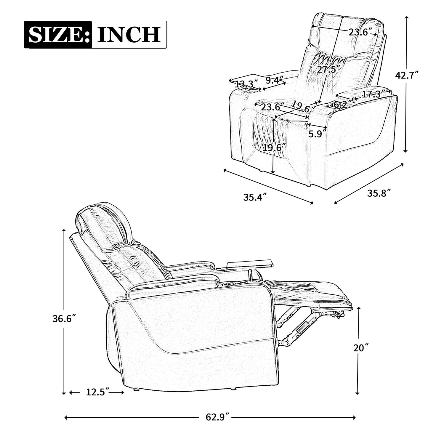 Power Motion Recliner with USB Charging Port and Hidden Arm Storage